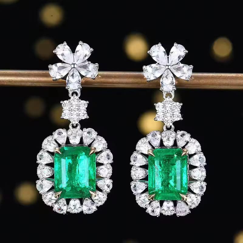 Pre-ordered Emerald Cut 4.24ct Natural Gemstone Earrings in 18K Gold