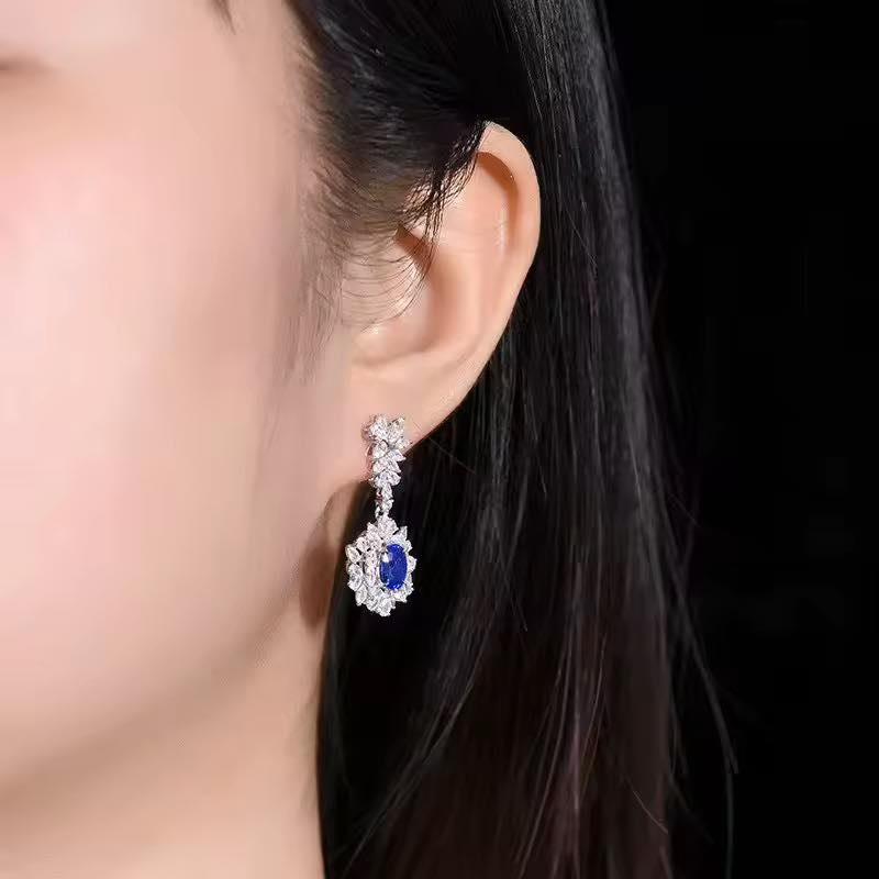 Pre- Ordered Cushion Cut 4.6ct Sri Lankan Royal Blue Sapphire Earrings in 18K Gold